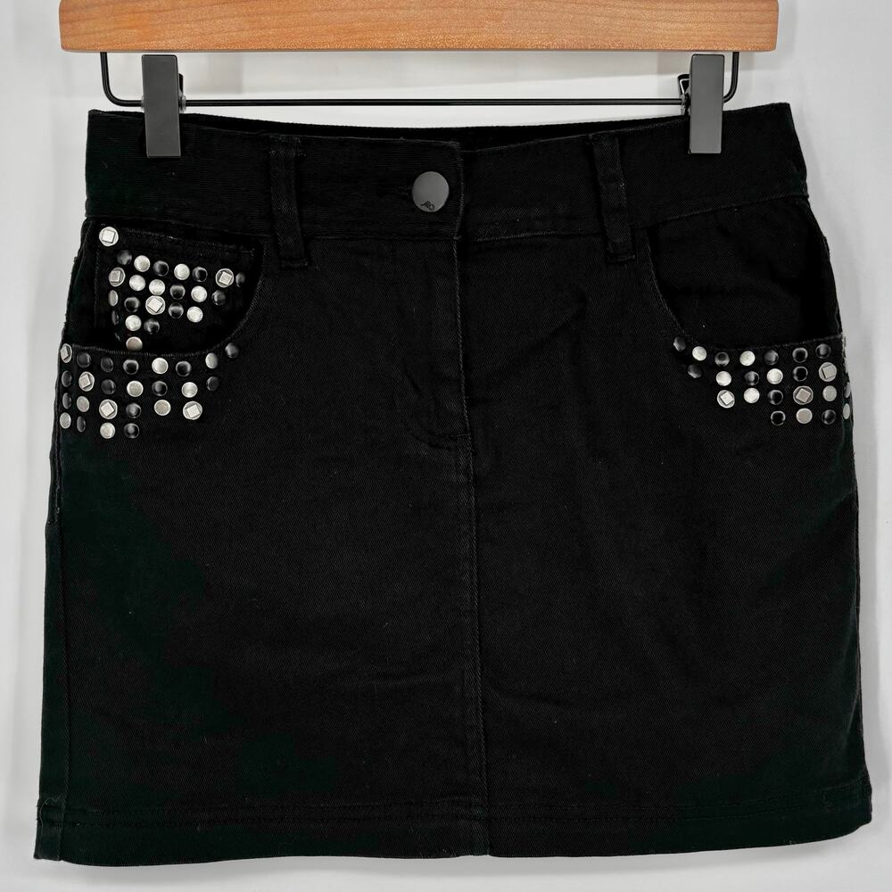 Morgan de Toi Black Studded Stretch Mini Skirt Size 28